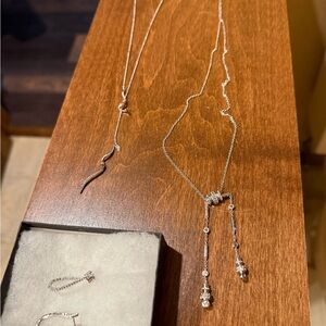 Two Nadri Silver Necklaces with Crystal Accents & Matching Nadri Earrings